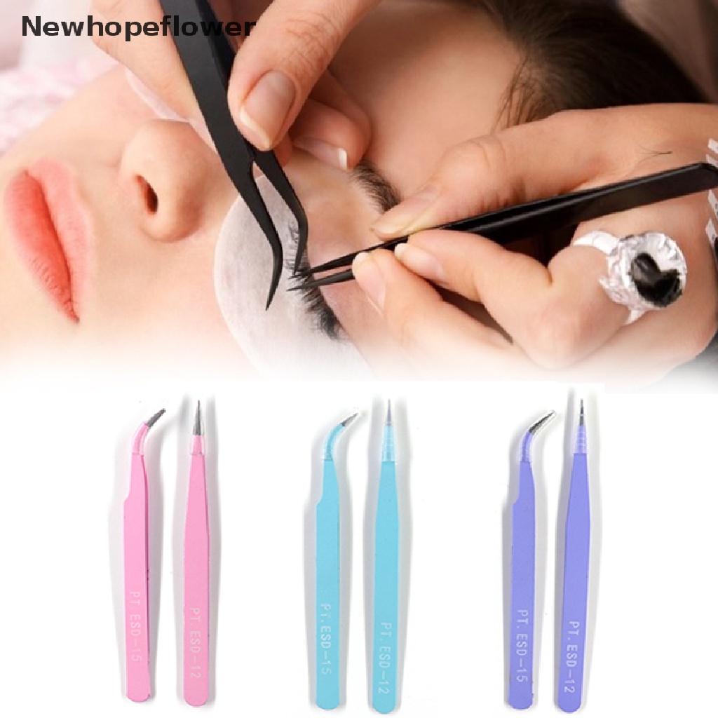 Bộ 2 Nhíp Cong / Thẳng Bằng Thép Không Gỉ Chuyên Dụng Cho Nối Mi