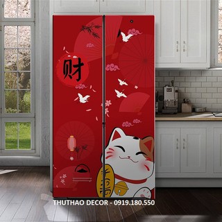 Decal Dán Tủ Lạnh cỡ đại MÈO THẦN TÀI (KT tủ: 1m x 1m8)