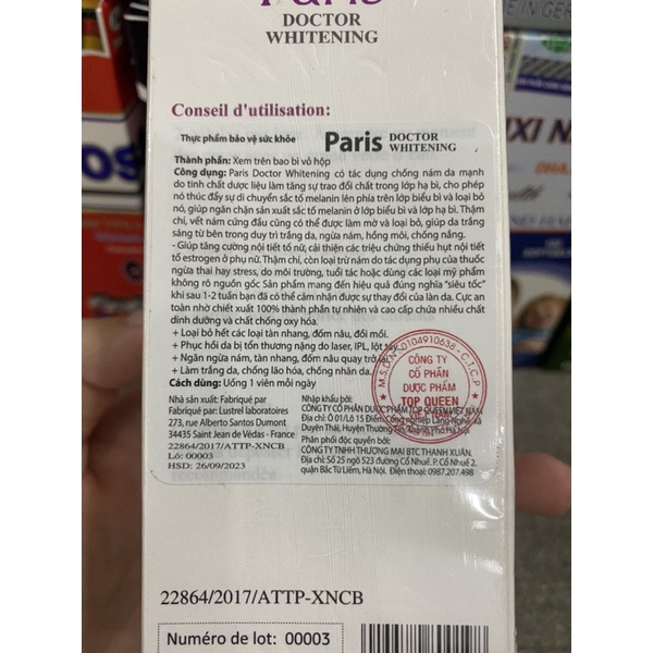 Viên uống trắng da, chống lão hóa và mờ thâm nám PARIS DOCTOR WHITENING