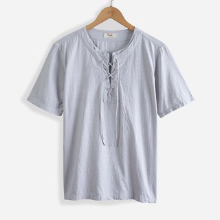 [Mã FAMALLT5 giảm 15% đơn 150K] Áo thun nam cộc tay cổ V dây buộc, chất đũi mềm, mát Rough