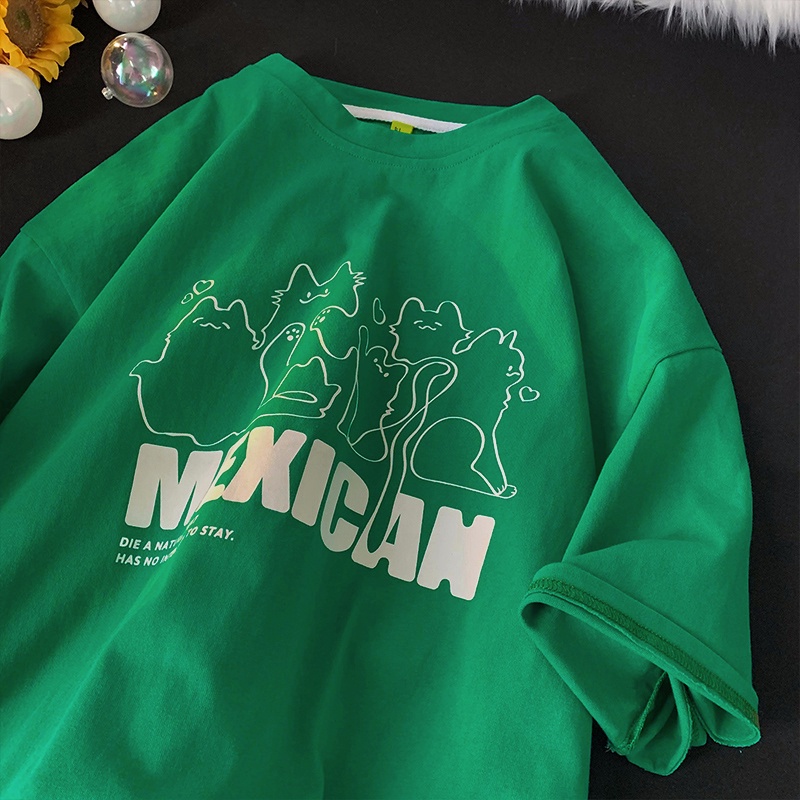 Áo Thun Tay Ngắn Dáng Rộng In Hình Phong Cảnh Phong Cách Hàn Quốc Thời Trang Cho Nữ