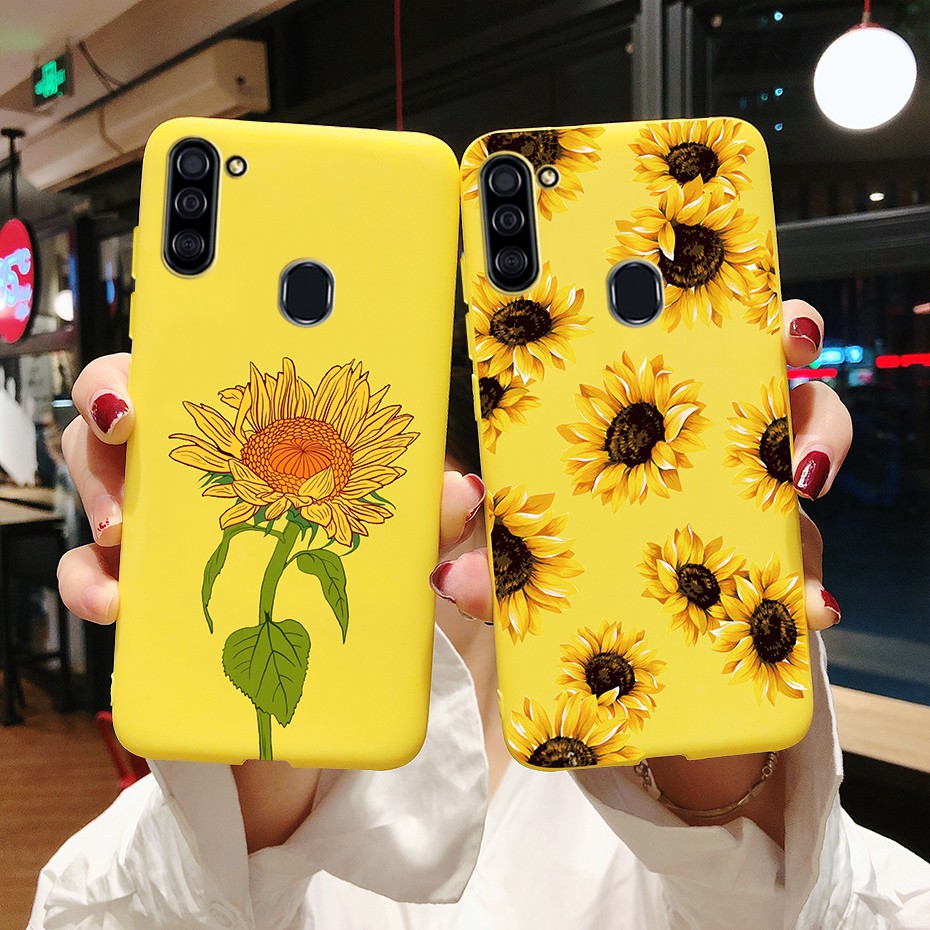 Ốp điện thoại silicon mềm họa tiết trái tim hướng dương cho Samsung Galaxy A11 A12 2020 Samsung A11 A115F A12 5G