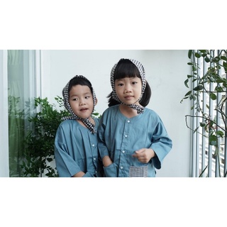 Bà Ba Xanh Navy Quần Nâu-Đen (Tặng kèm Khăn rằn)