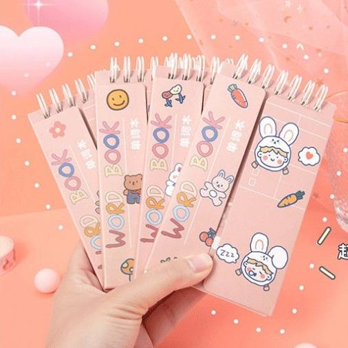 Sổ học từ vựng ngoại ngữ tiếng anh, Sổ ghi nhớ gáy lò xo hình bé gái màu hồng 80 tờ 160 trang