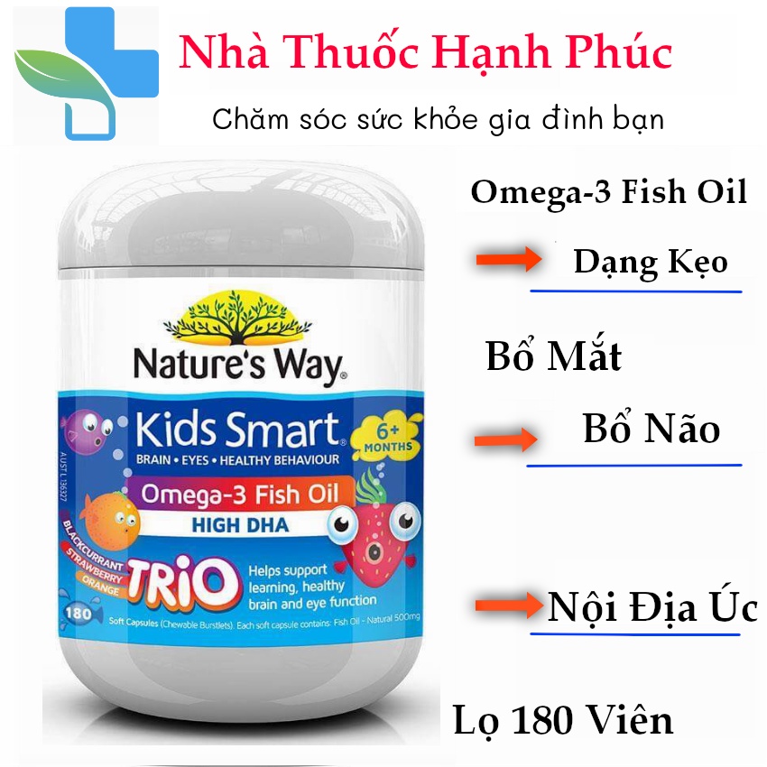 Dầu Cá Nature's Way Omega-3 Fish Oil Trio Giúp Bổ Sung DHA Phát Triển Trí Tuệ Cho Bé 180 Viên - Nội Địa Úc