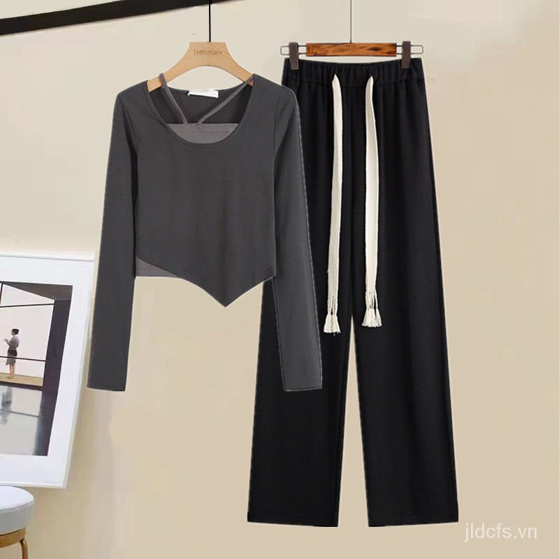 Set Áo Tay Dài + Quần Dài Ống Rộng Phong Cách Thời Trang Mùa Thu Dành Cho Nữ 2021