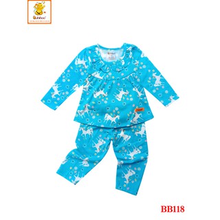 BỘ COTTON BÉ GÁI CỔ BÚP TAY DÀI BABIBOO BB118
