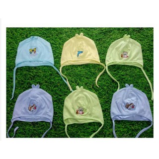 Mũ Đội Đầu Cho Bé Sơ Sinh Cotton Có Buộc Dây Hình Đáng Yêu