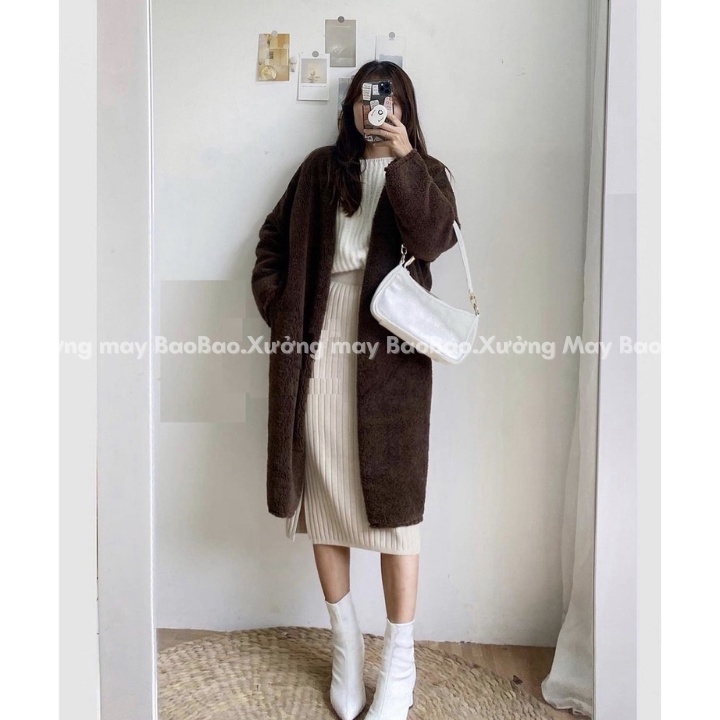 Áo Khoác Cardigan Lông Cừu Nữ [FREESHIP] BaoBao - Jacker bông choàng siêu ấm dáng dài, vintage kiểu dáng cá tính Ulzzang | BigBuy360 - bigbuy360.vn