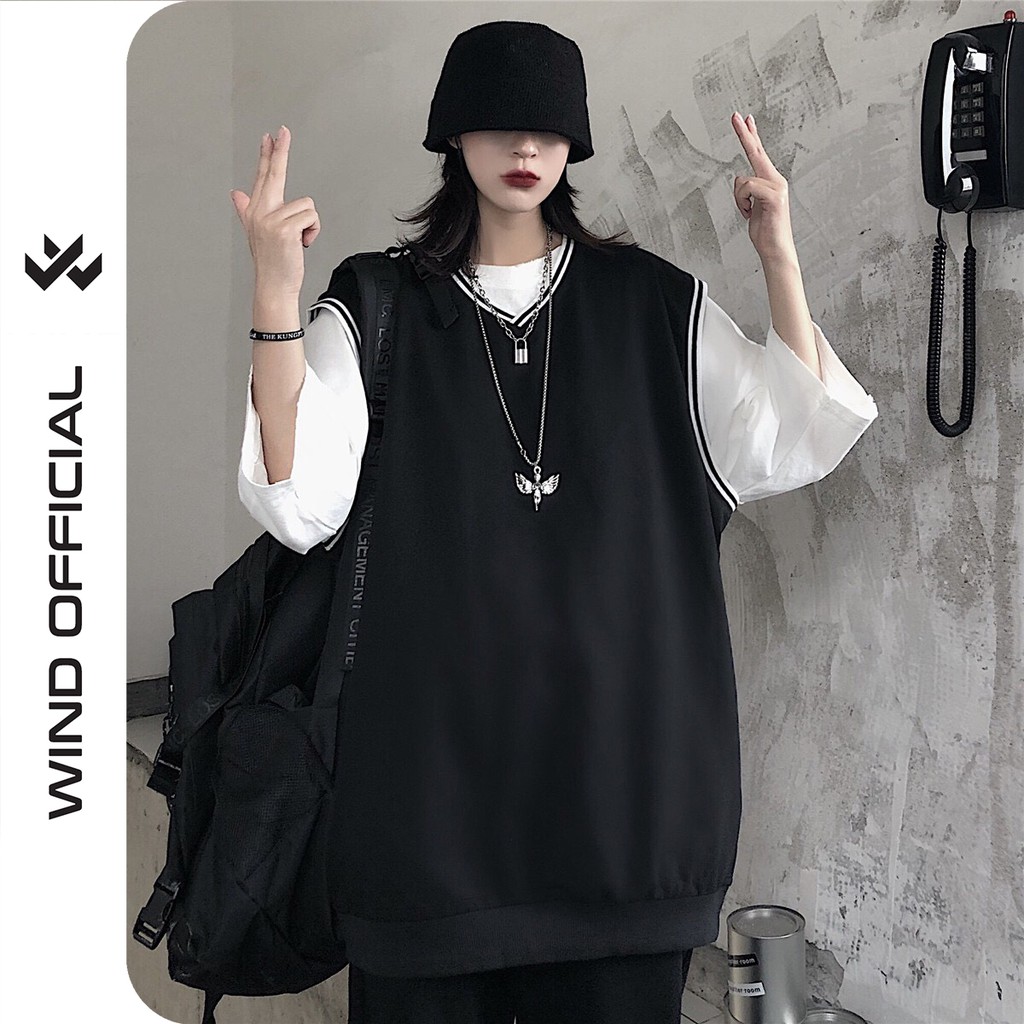 Set áo gile WIND Trơn mix áo phông tay lỡ Trắng form rộng unisex phong cách ulzzang | BigBuy360 - bigbuy360.vn