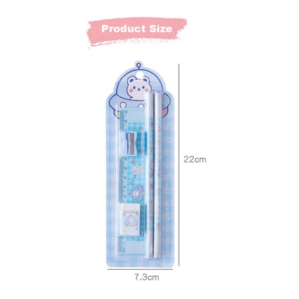 Bộ dụng cụ học tập 5 món cute gồm bút chì / tẩy bút chì / tẩy tiện dụng cho học sinh