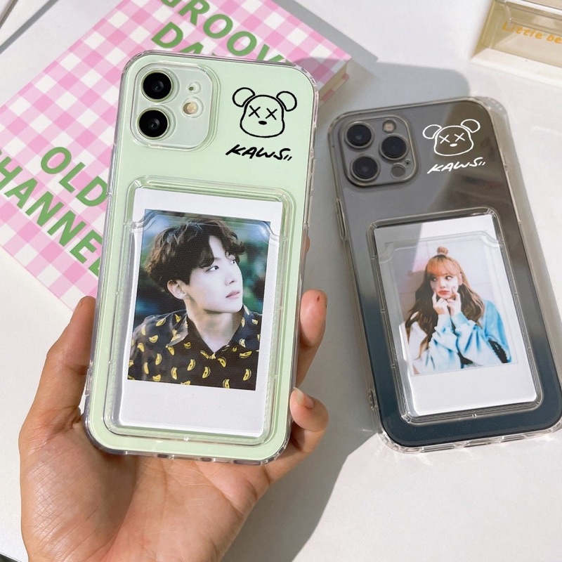 Ốp túi in hình kaws cute trong suốt chống sốc  X,Xs,Xsmax,7Plus,8Plus/xr/12promax/11pro/14max có ngăn ví thẻ tiện dụng