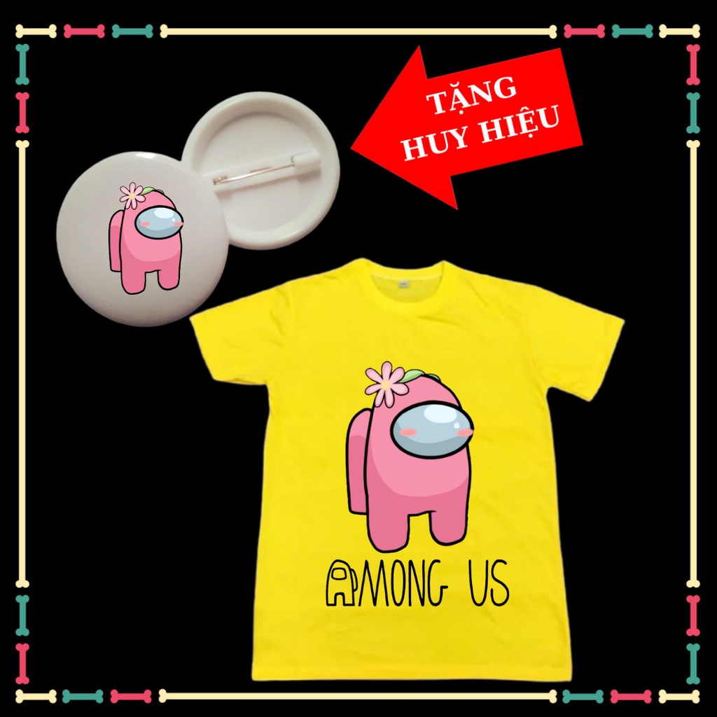 Áo thun trẻ em Among Us dễ thương, đủ size áo từ 10kg đến 80kg, kèm huy hiệu