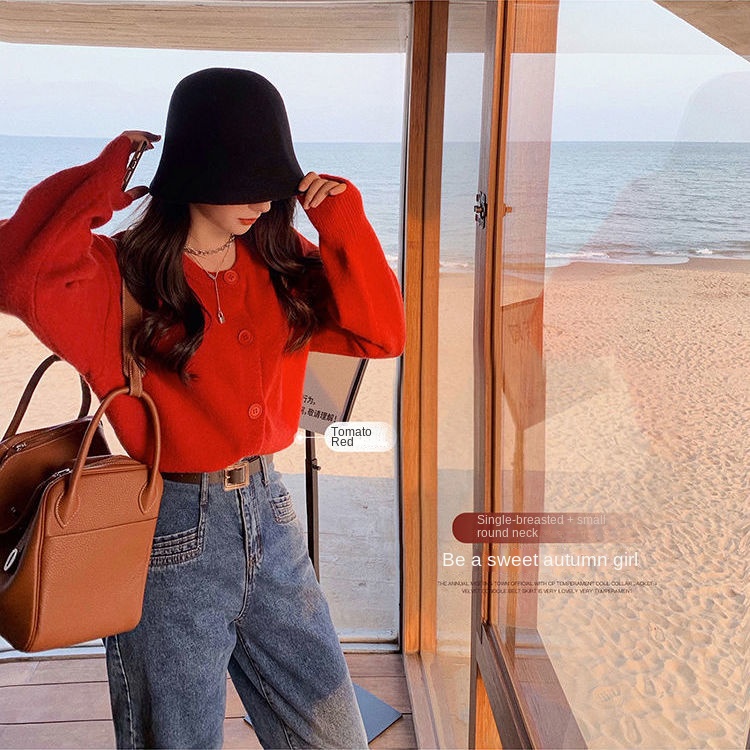 Áo Khoác cardigan Dệt Kim Cổ Tròn Dáng Ngắn Thời Trang Hàn Quốc 2022