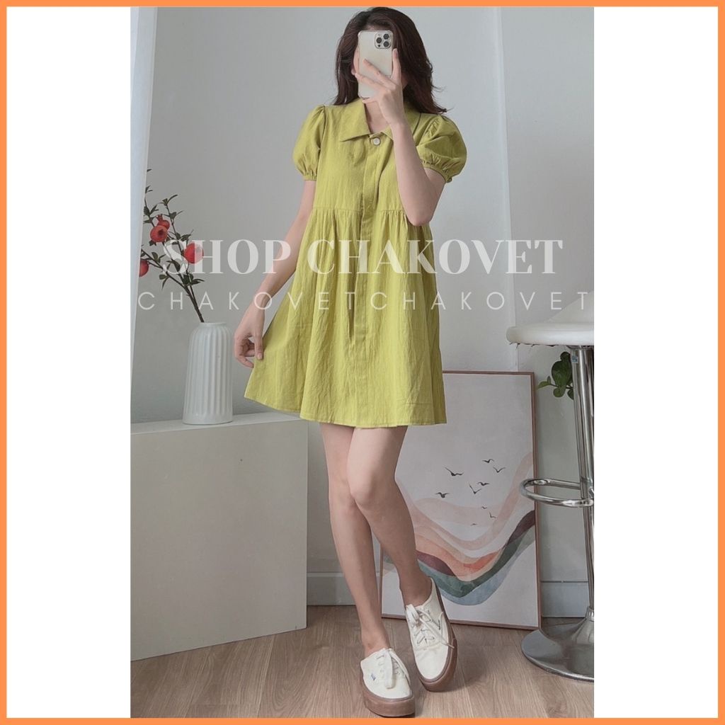 Đầm nữ tiểu thư bánh bèo V8327 Váy sơ mi dáng babydoll tay bồng style Hàn Quốc thích hợp mặc đi làm, đi chơi cực hot