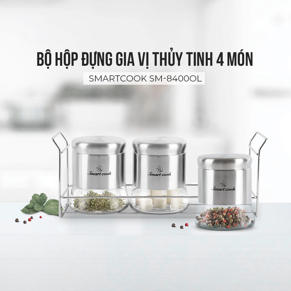 Bộ hộp đựng gia vị thủy tinh 4 món Smartcook SM-8400OL