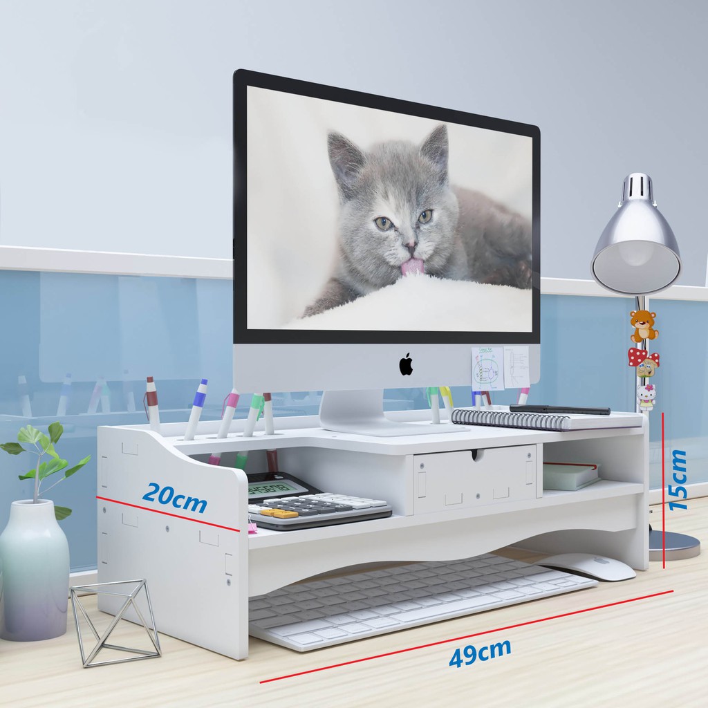 Kệ màn hình máy tính kệ hồ sơ để bàn làm việc đa năng bằng gỗ màu trắng | BigBuy360 - bigbuy360.vn