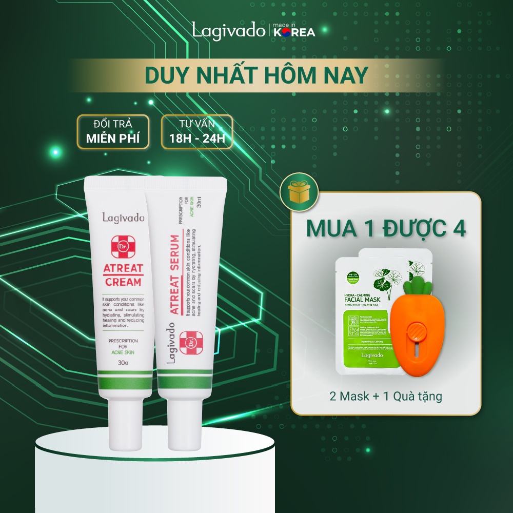 Bộ chăm sóc da mụn Hàn Quốc Lagivado gồm Dr. Atreat Cream 30g & Dr. Atreat Serrum 30ml