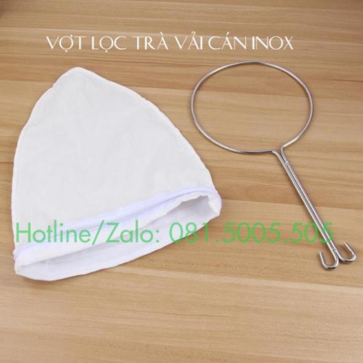 Túi lọc sữa hạt, túi lọc trà có quai inox có 3 kích thước Sai số kích thước +/-1cm.Vợt lọc trà vải , quai T268H