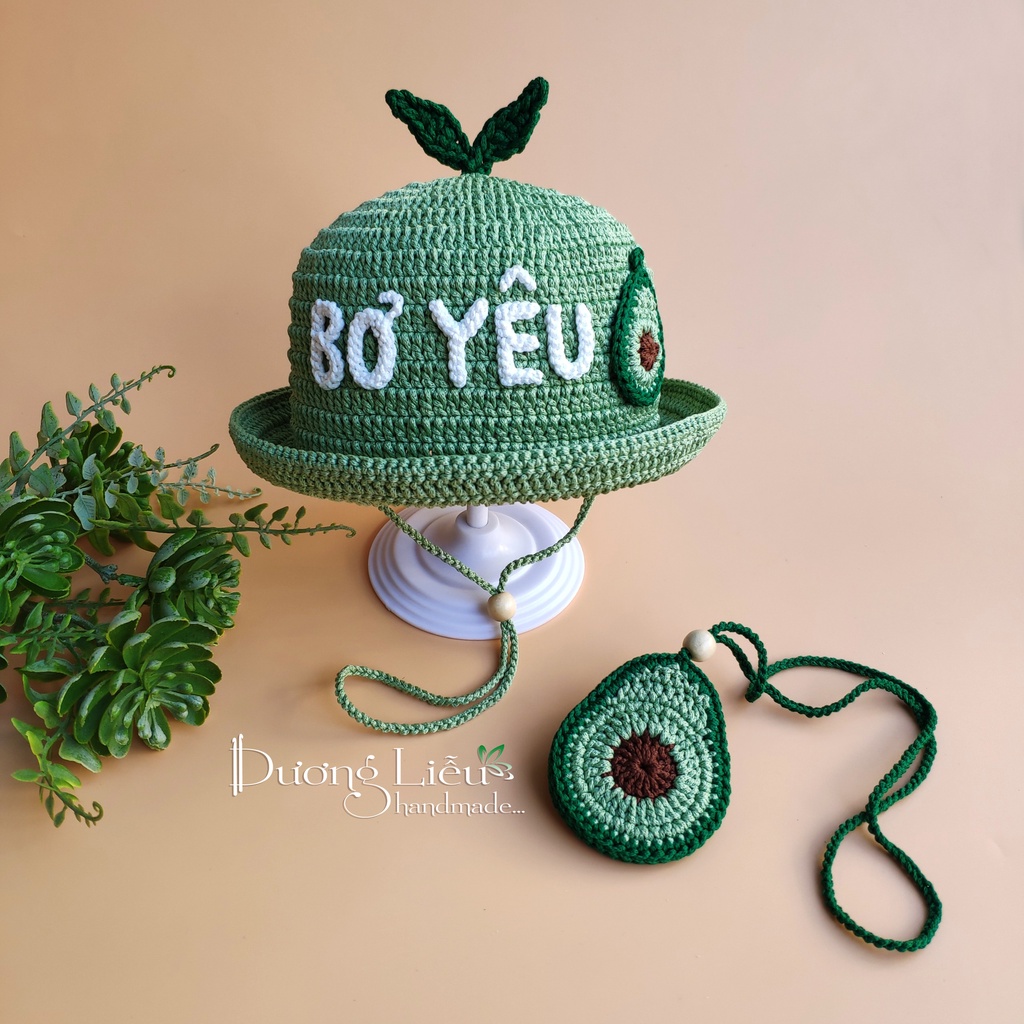 Nón sợi dệt hình quả bơ Handmade cho bé
