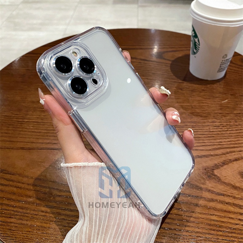 Ốp Điện Thoại Cứng Trong Suốt Màu Tím Đậm Có Miếng Dán Bảo Vệ lens Cho iPhone 14 13 12 Pro Max 14 Plus