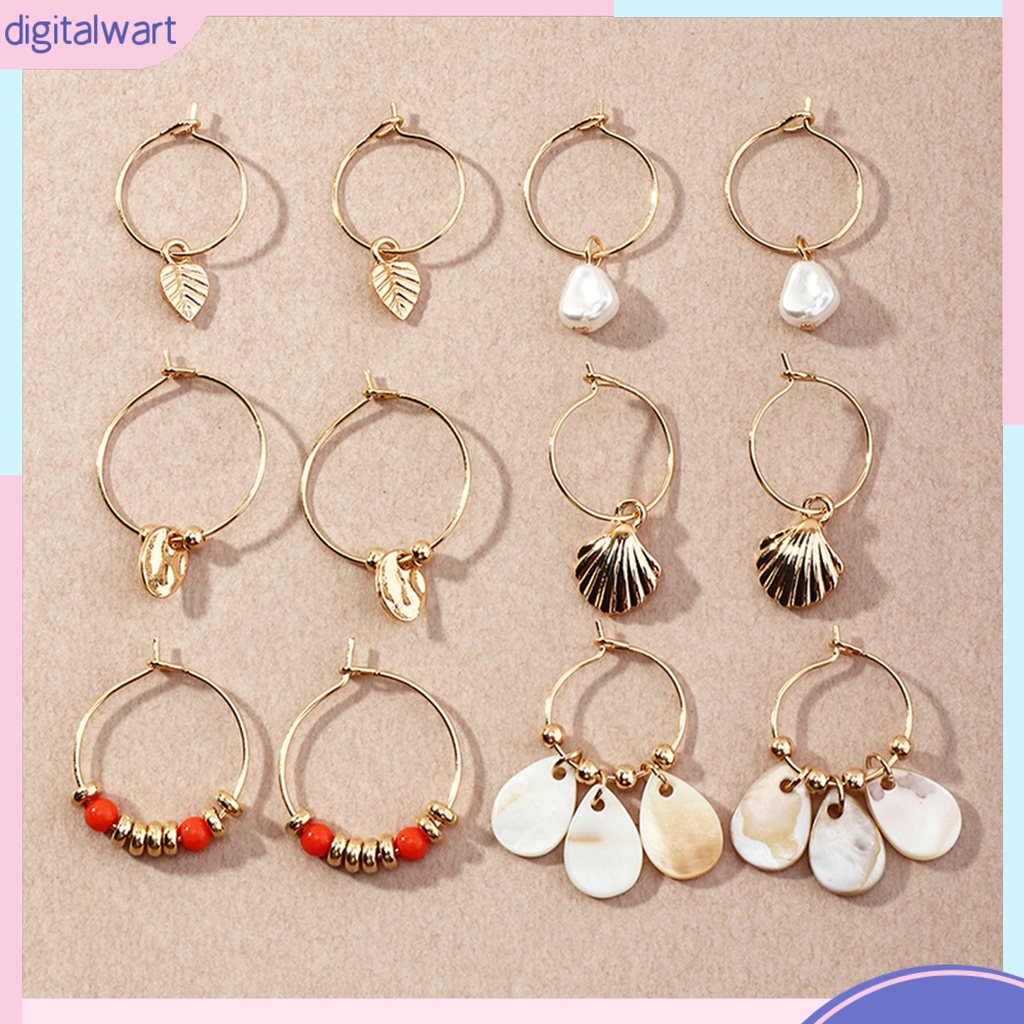 Bộ 6 Đôi Khuyên Tai Hình Vỏ Sò Xinh Xắn Cho Nữ