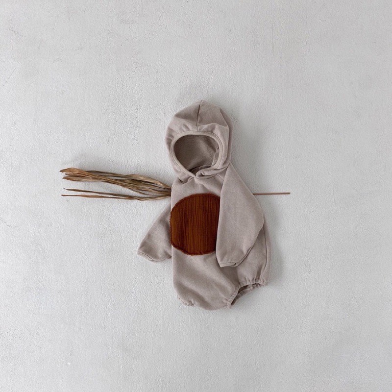 Áo bodysuit cotton thun da cá có mũ hoạ tiết tròn style Hàn Quốc cho bé