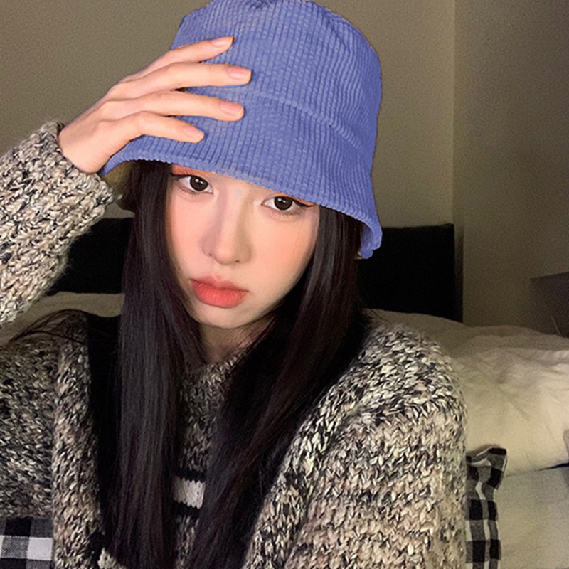 Mũ Bucket Nhung Màu Sắc Đơn Giản Phong Cách Hàn Quốc Cho Nữ