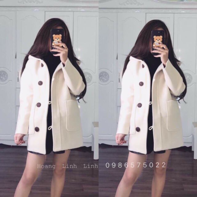 Áo khoác dạ có mũ chụp, áo khoác dạ khuy gài cách điệu Hanoivnxk