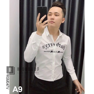 [XẢ KHO] Áo sơ mi nam trắng dài tay lụa phối họa tiết chữ BBR cực đẹp RSM047 (nữ mặc được)