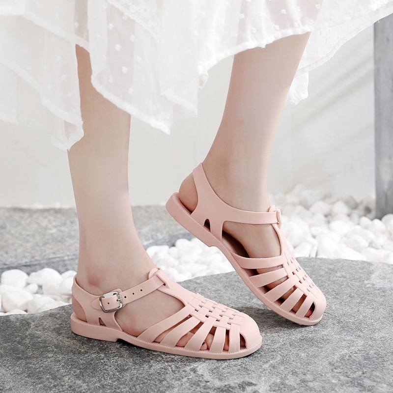 Sandal AYUER mũi tròn đế bằng chất liệu PVC thời trang mùa hè năng động dành cho nữ