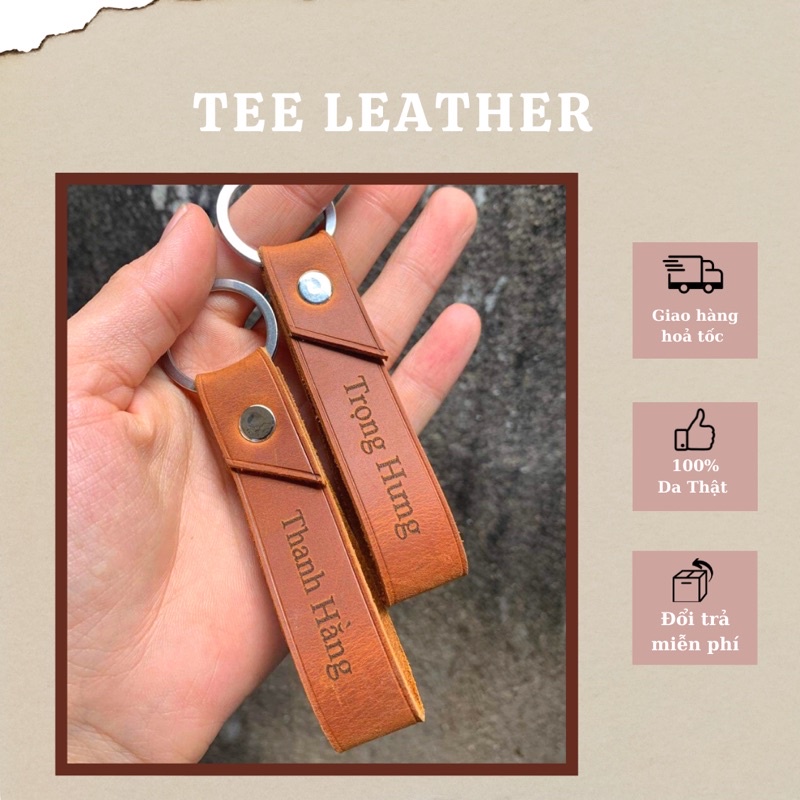 Móc Khoá Da Thật Khắc Tên Theo Yêu Cầu - TEE LEATHER