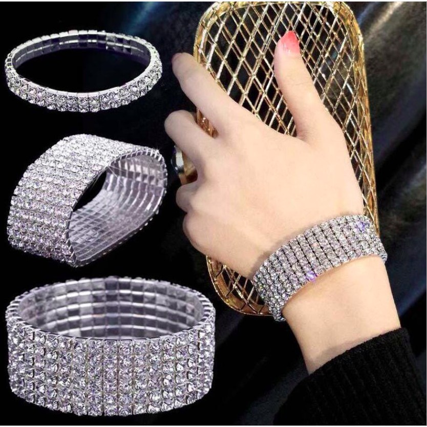 Lắc tay nữ vòng tay đính đá zircon lấp lánh 2 5 6 hàng bạc phong cách thời trang hàn quốc dễ thương