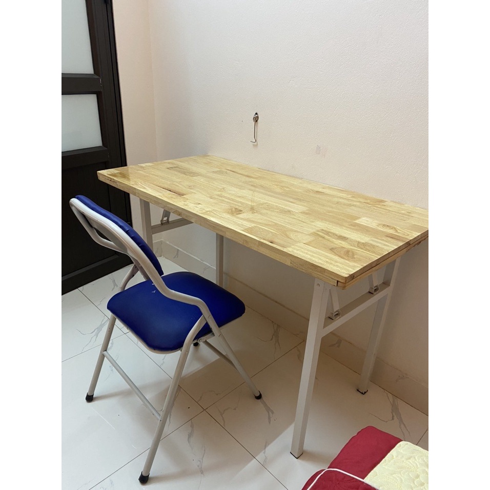 Bàn Chân Sắt Gấp Gọn, Mặt Bàn Gỗ Cao Su Hình Chữ Nhật 60x120cm, Bàn Học, Làm Việc, Bàn Ăn Đa Năng