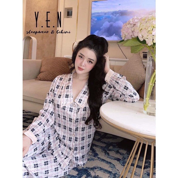 bộ lụa tay phồng MIENMOC phong cách nói cổ bèo tim đỏ lụa satin cao cấp quảng châu