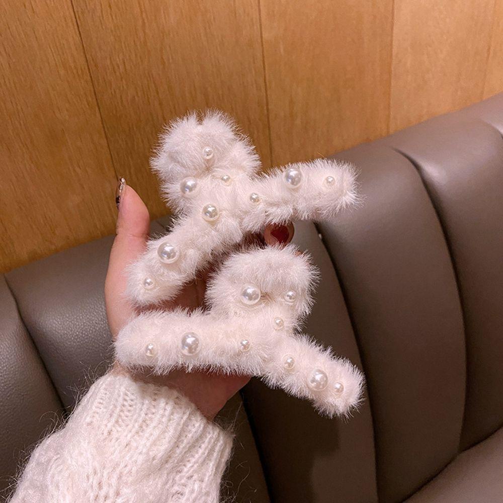 Kẹp Tóc Lông Xù Kiểu Dáng Hình Học Đơn Giản Thời Trang Thu Đông Dành Cho Nữ