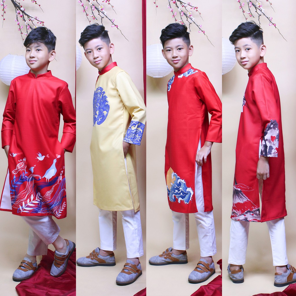 Áo dài bé trai cách tân đẹp chất liệu cao cấp, hàng thiết kế đẹp cho bé từ 1 tuổi - 12 tuổi đi chơi, đi tiệc - JADINY
