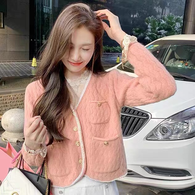 Áo cardigan Forgirl cổ V len gân sóng phối cúc có túi
