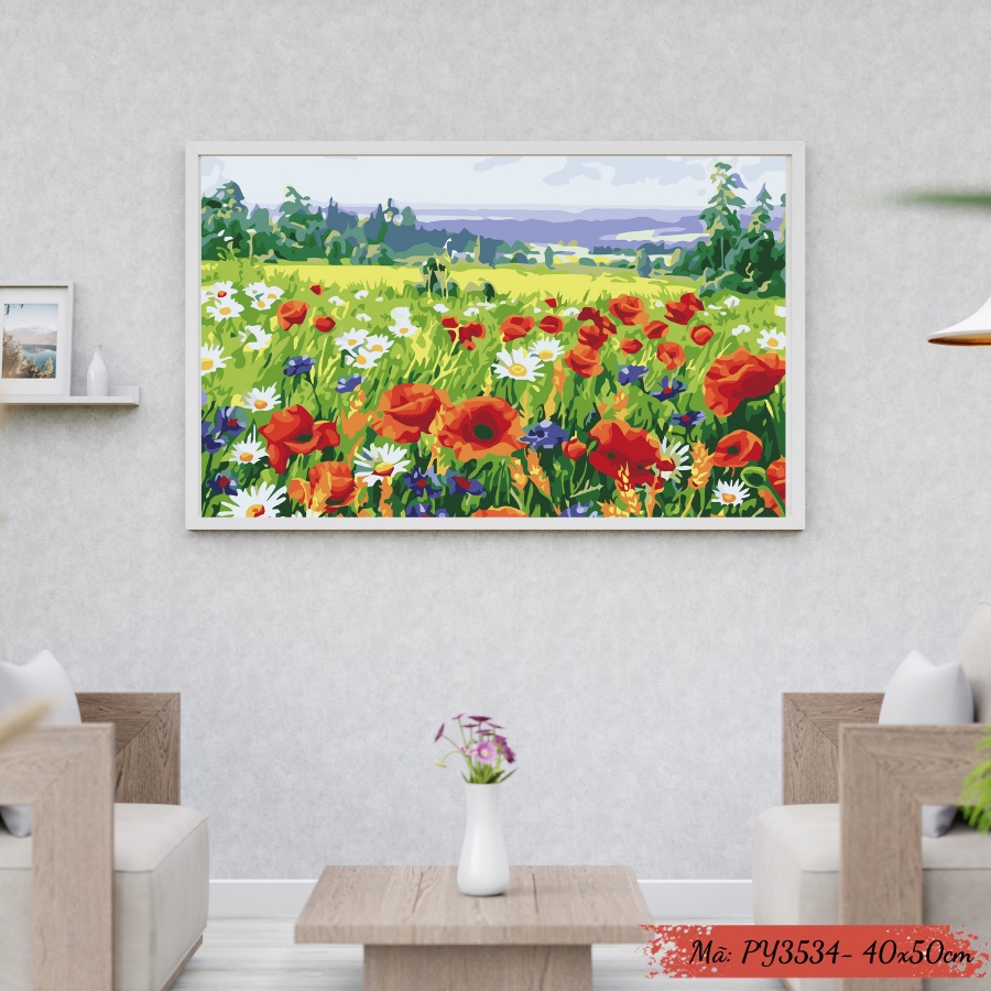 Combo 3 Tranh Số Hoá Tự Tô Màu Theo Số Mẫu  Hoa Cúc Chưa Căng Khung Kèm Màu Acrylic Kích Thước 40x50cm