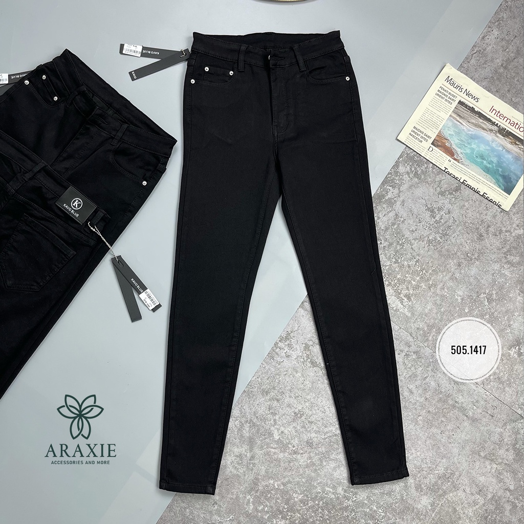 Quần Jeans Nữ Skinny Lưng Cao Araxie Quần bò nữ ôm cạp cao màu đen Co Giãn Tốt Tôn Dáng KVB-SKD-01