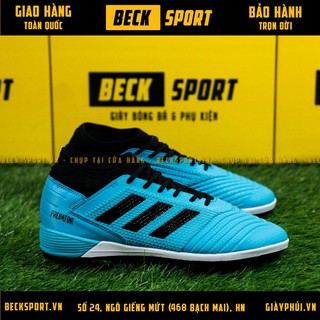 Giày Bóng Đá Predator 19.3 Xanh Ngọc Vạch Đen Đế Trắng Cao Cổ TF