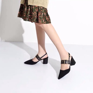 Giày cao gót nữ mũi nhọn quai nạm đinh đế trụ Full box MS-2019