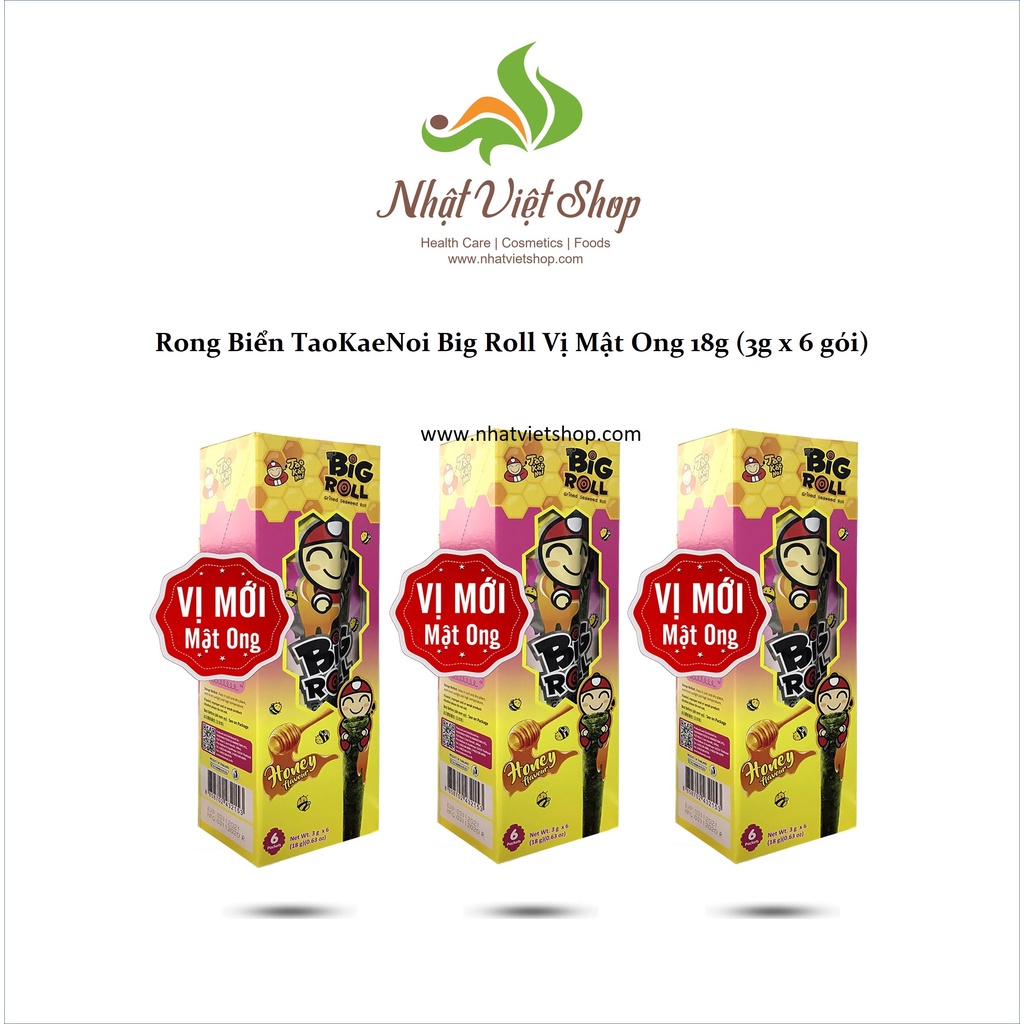 Combo 3 Hộp Rong Biển TaoKaeNoi Big Roll Vị Mật Ong 18g (3g x 6 gói)