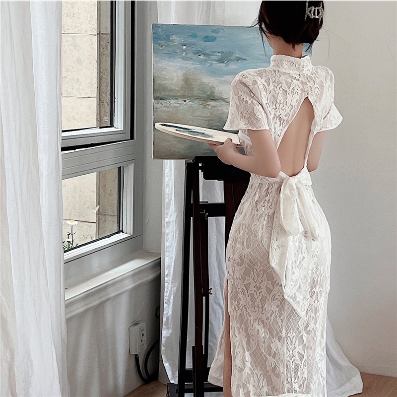 Sườn xám cải tiến 2022 cách điệu hở lưng sang chảnh, gợi cảm cho nữ