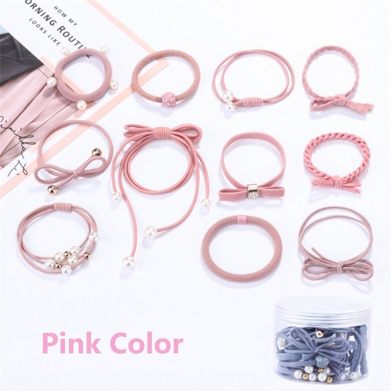 Hộp 12 dây buộc tóc cao su co giãn màu sắc xinh xắn