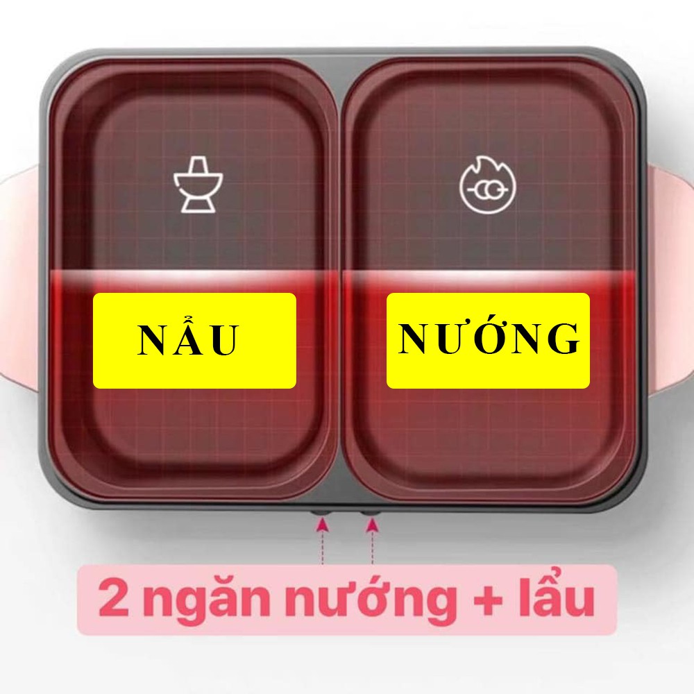 NỒI LẨU ĐIỆN MINI ĐA NĂNG 2 NGĂN -NỒI NƯỚNG ĐIỆN  CHỐNG DÍNH THẾ HỆ MỚI- TIỆN DỤNG CHO MỌI GIA ĐÌNH