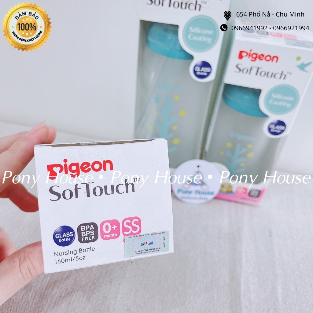Bình Sữa Pigeon Thủy Tinh Coating, Bình Thủy Tinh Bọc Silicon Chống Vỡ, Giữ Ấm Sữa Nhật 160ml/240ml