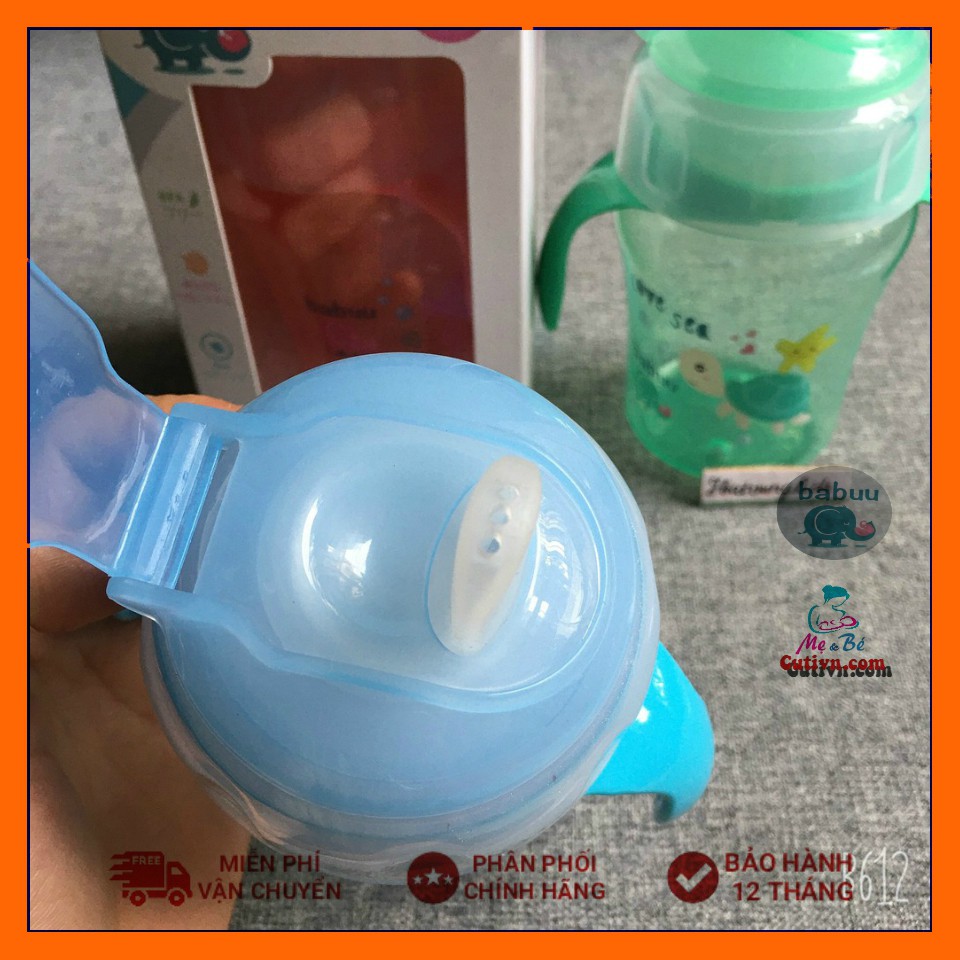 Bình tập uống đầu mềm có tay cầm Babuu Baby 240ml (họa tiết cá biển đại dương) Nhật Bản