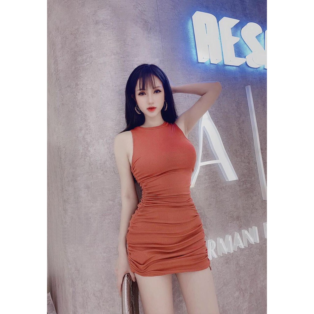Đầm Body Sát Nách Dây Rút Sườn Hàng VNXK (CAM+XANH+ĐEN) | BigBuy360 - bigbuy360.vn