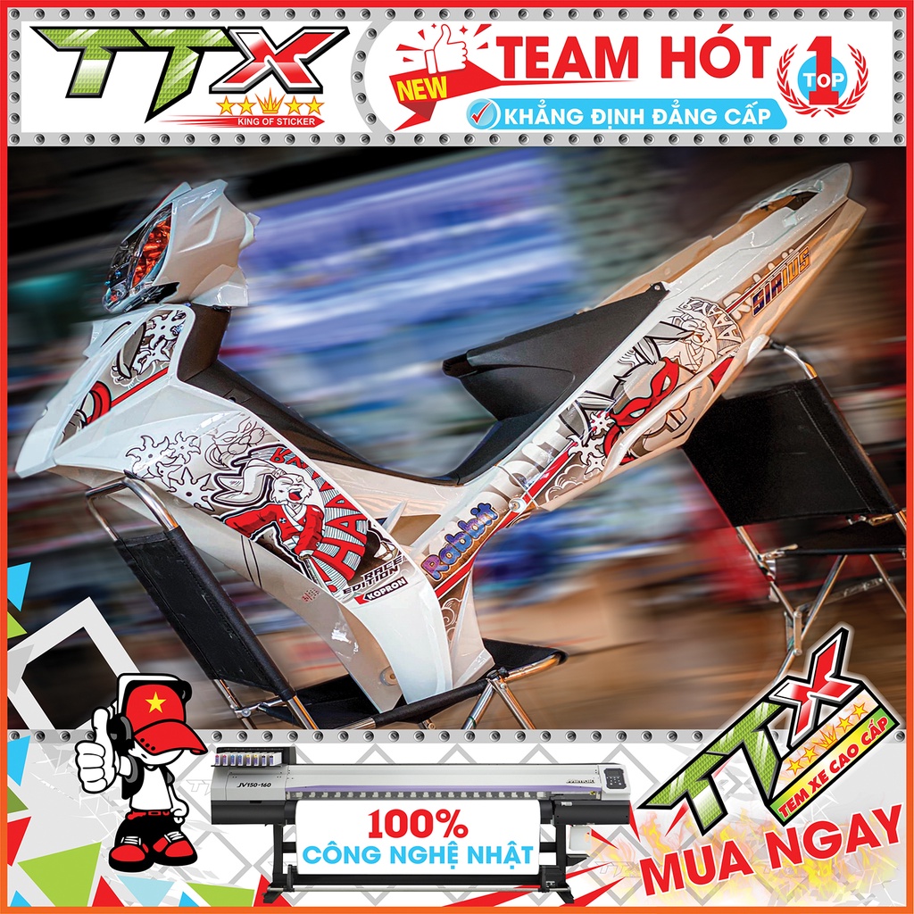 Tem chế sirius dán xe màu trắng chữ đỏ siêu ngầu , Shop TTX Tem sirius mã (S0036/00)